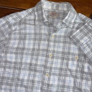 Faherty Plaid Button Flannel Shirt Mens Small Gray Blue White Long Sleeve